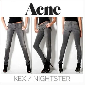 Acne Kex Nightster Jeans Faded Denim Low Rise Stretch Light Grey Size 30 x 32